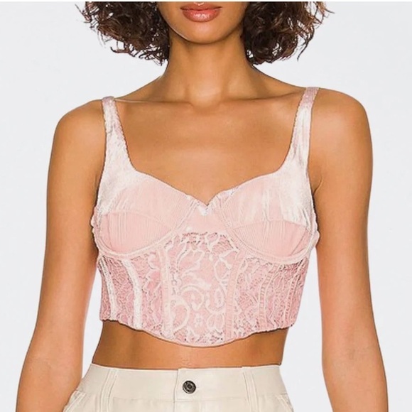 NWT AFRM AMA Velvet Lace Corset Top in Light Pink - Picture 1 of 7